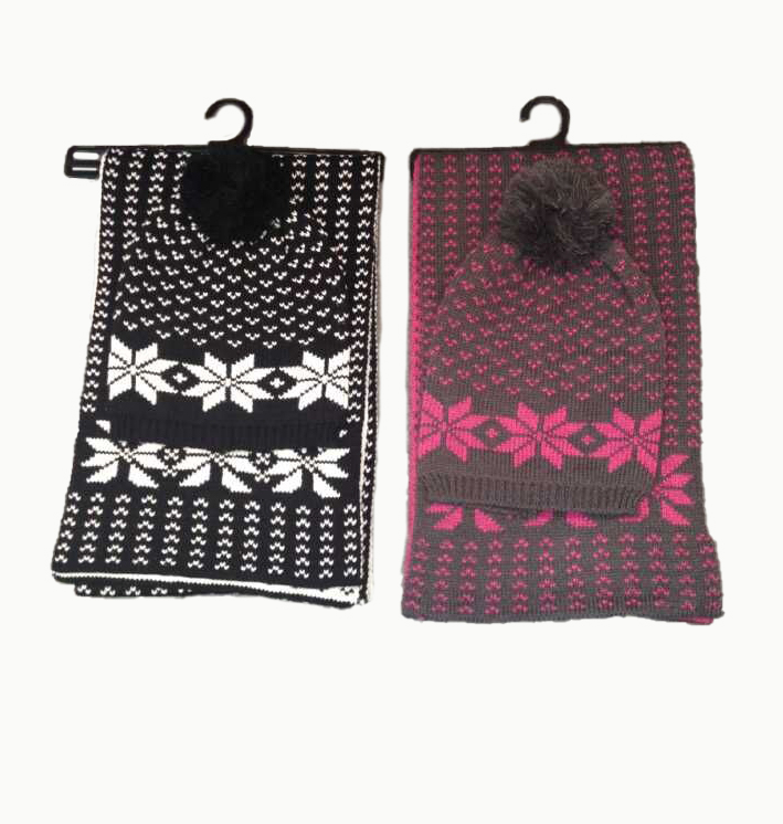 Snowflake Knit Scarf+Hat Set
